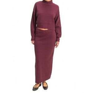 NEW HYFVE textured high neck sweater & skirt set in red